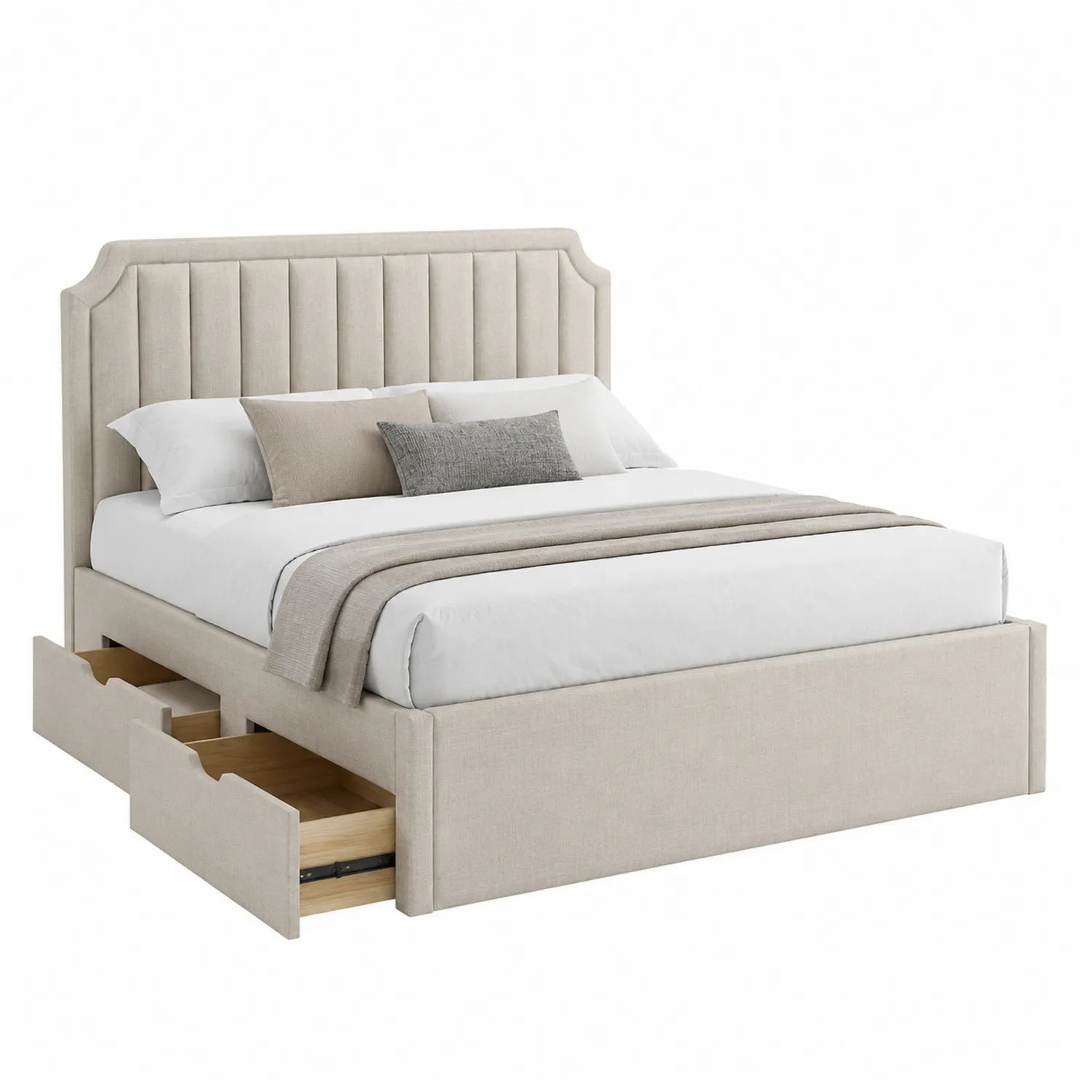 Letto matrimoniale in legno e tessuto con cassetti Beige 160x200 cm
