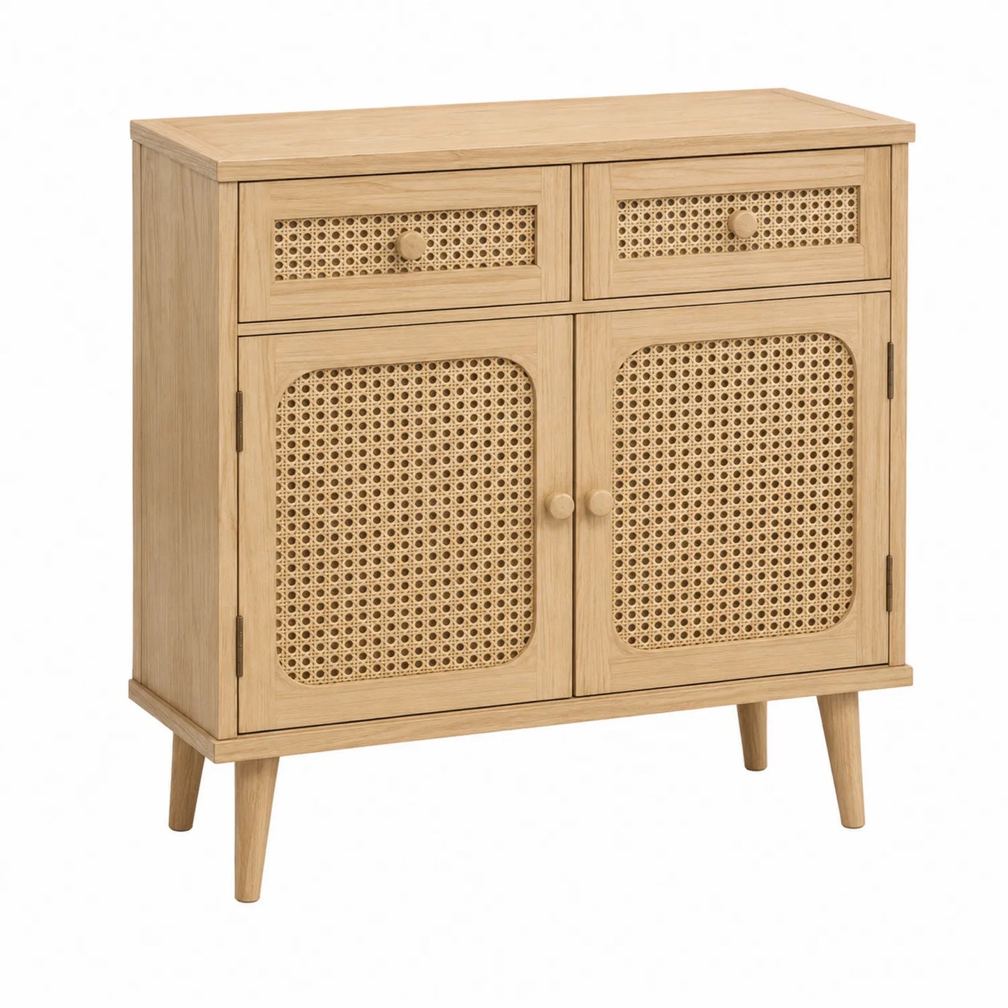 Credenza in Legno e Rattan a Doppia Anta