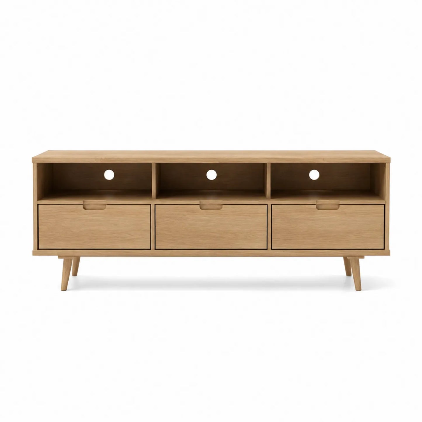 Mobile TV in legno di rovere con 3 cassetti e vani aperti 150x40x50 cm