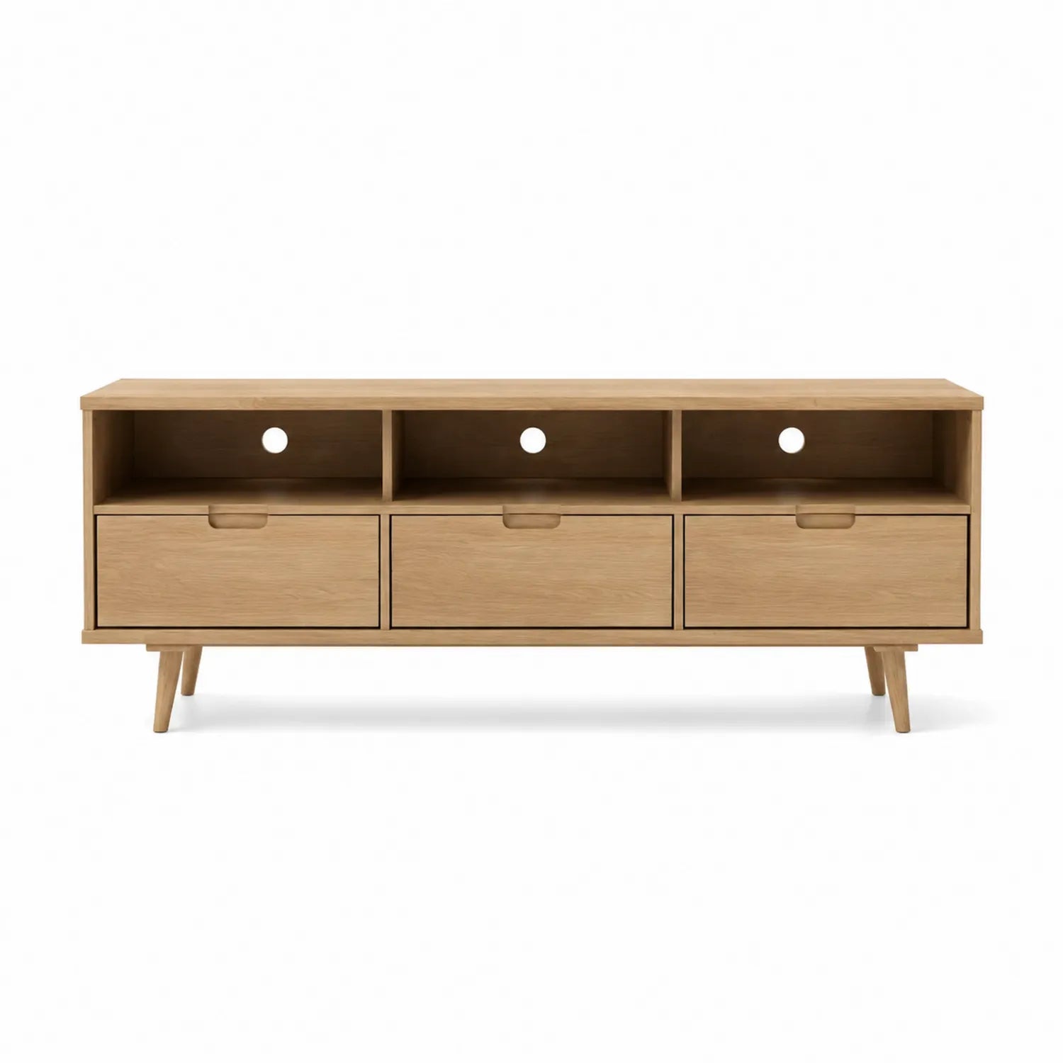 Mobile TV in legno di rovere con 3 cassetti e vani aperti 150x40x50 cm
