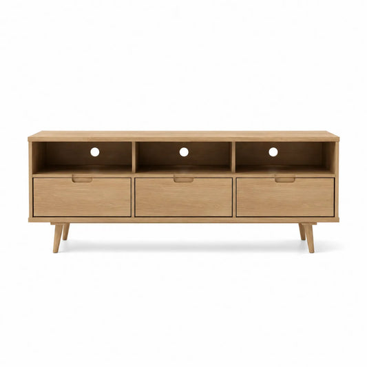 Mobile TV in legno di rovere con 3 cassetti e vani aperti 150x40x50 cm