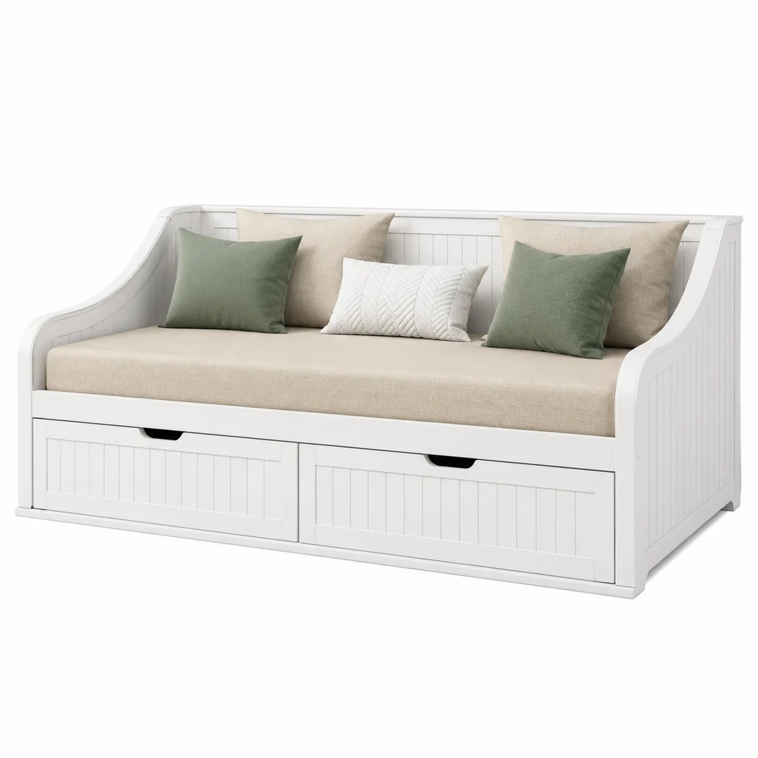 Sofa Letto in Legno con Cassetti Bianco