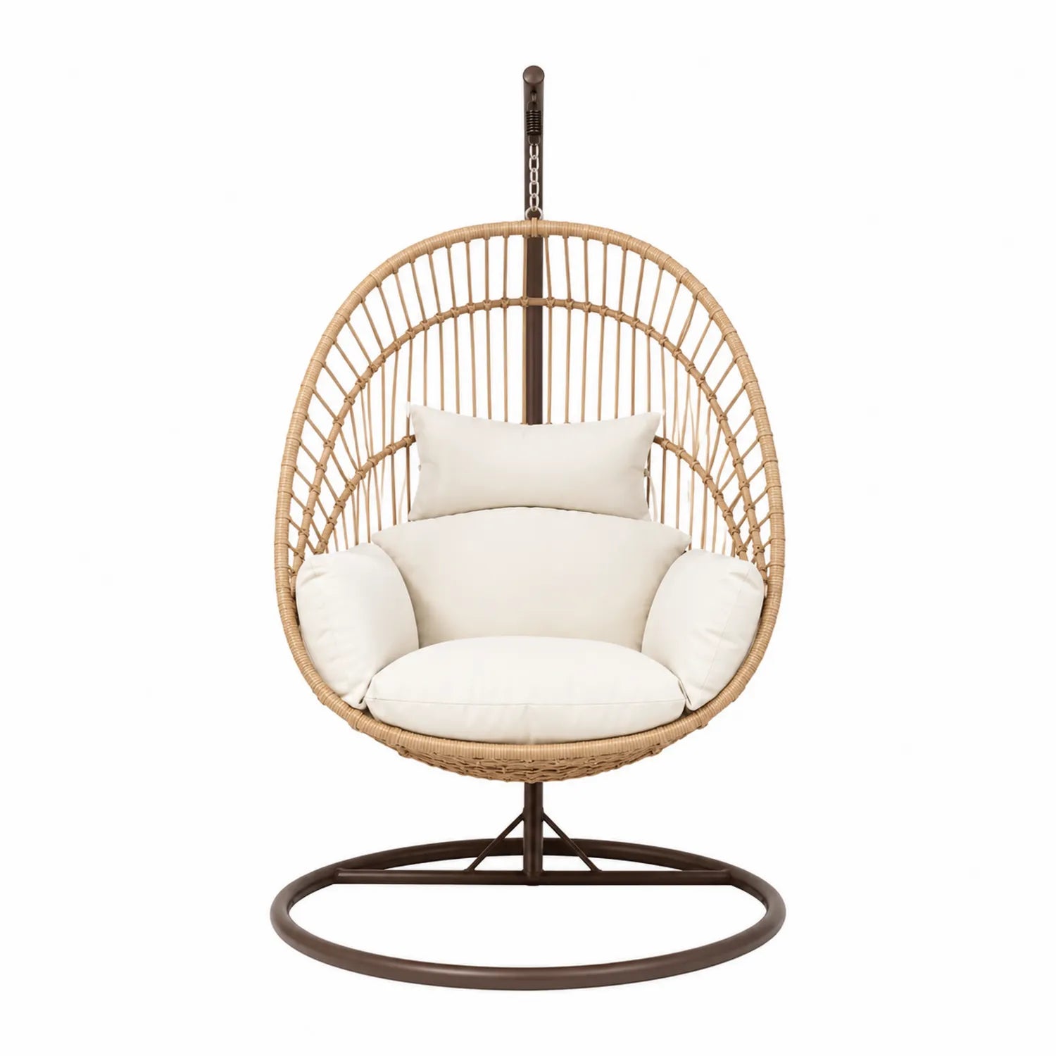 Sedia Sospesa in Rattan Sintetico con Cuscini Crema
