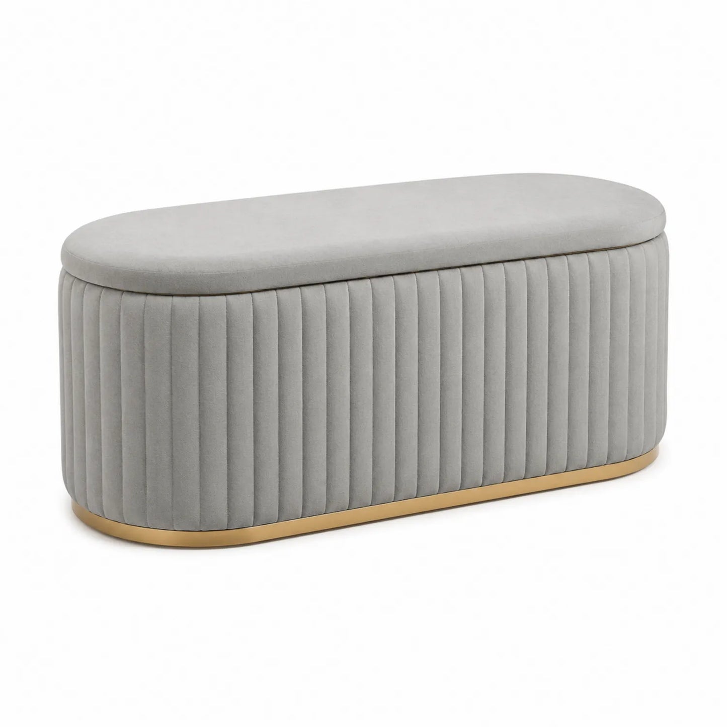 Panca in velluto grigio con base in metallo oro, 120x45x45 cm