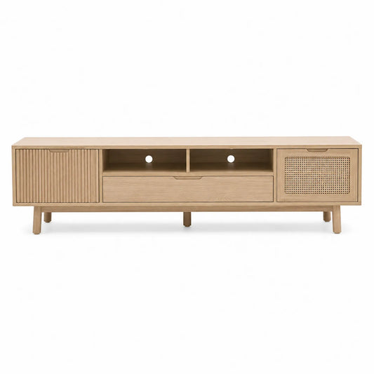 Mobile TV in Legno di Quercia con Ante in Rattan