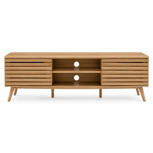 Mobile TV in legno di bambù con ante scorrevoli 120x40x50 cm