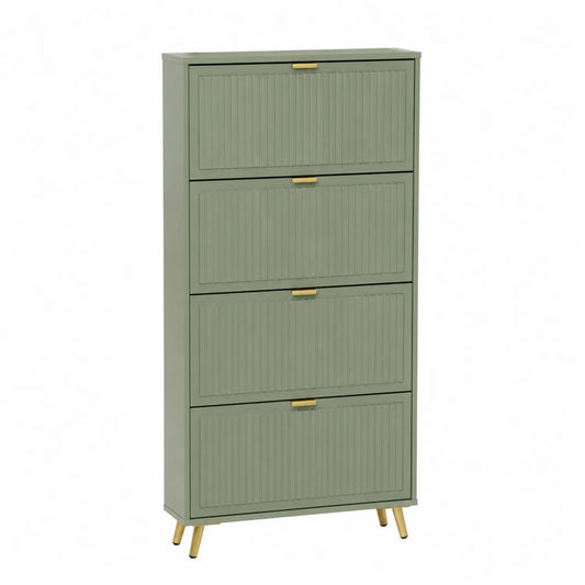 Scarpiera in MDF con 4 Ante Verde e Gambe in Metallo