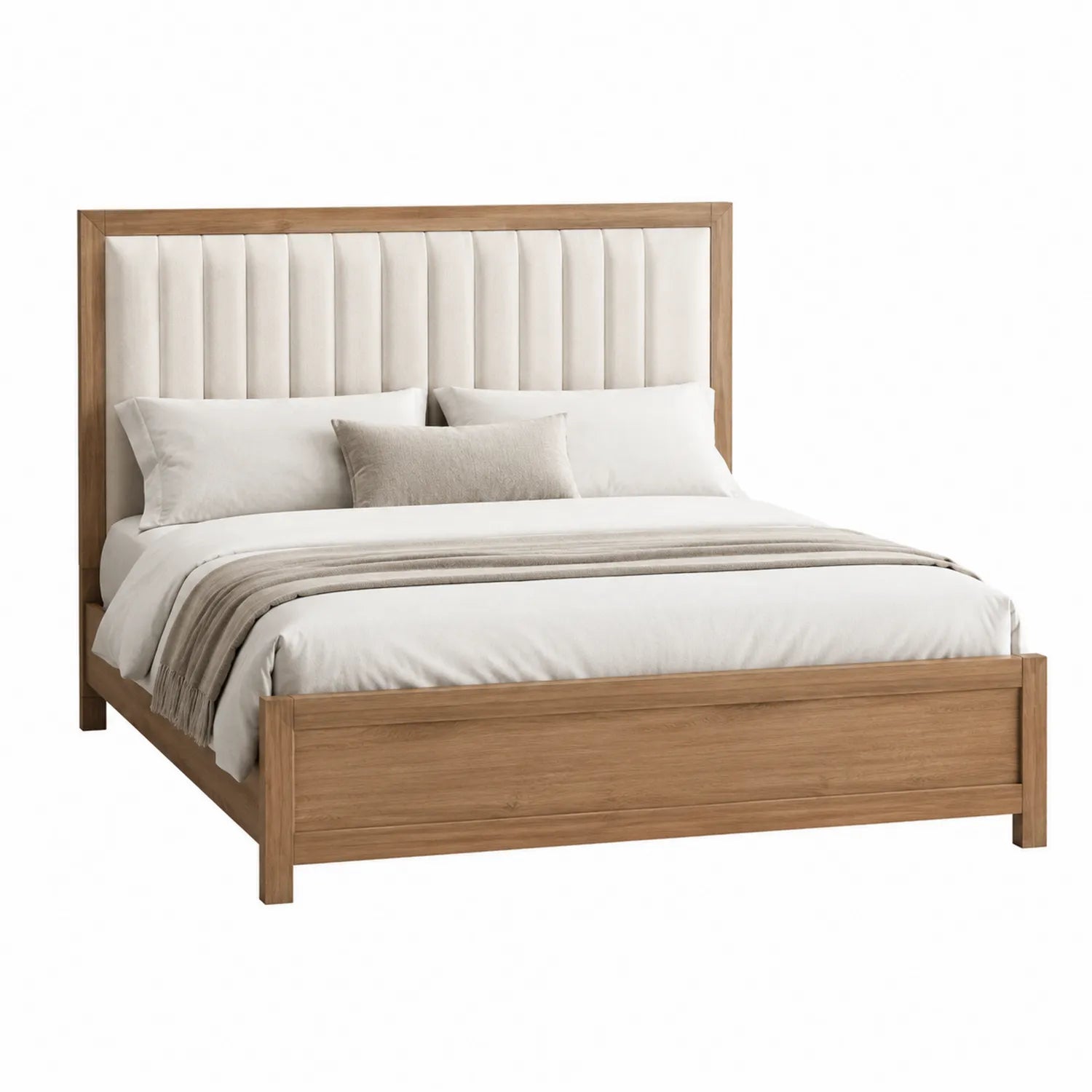 Letto matrimoniale in legno e tessuto beige 200x160 cm
